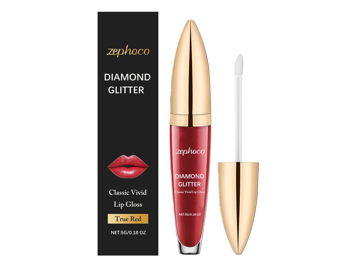 Lápiz labial líquido Zephoco True Red, rojo brillante, hidratante.