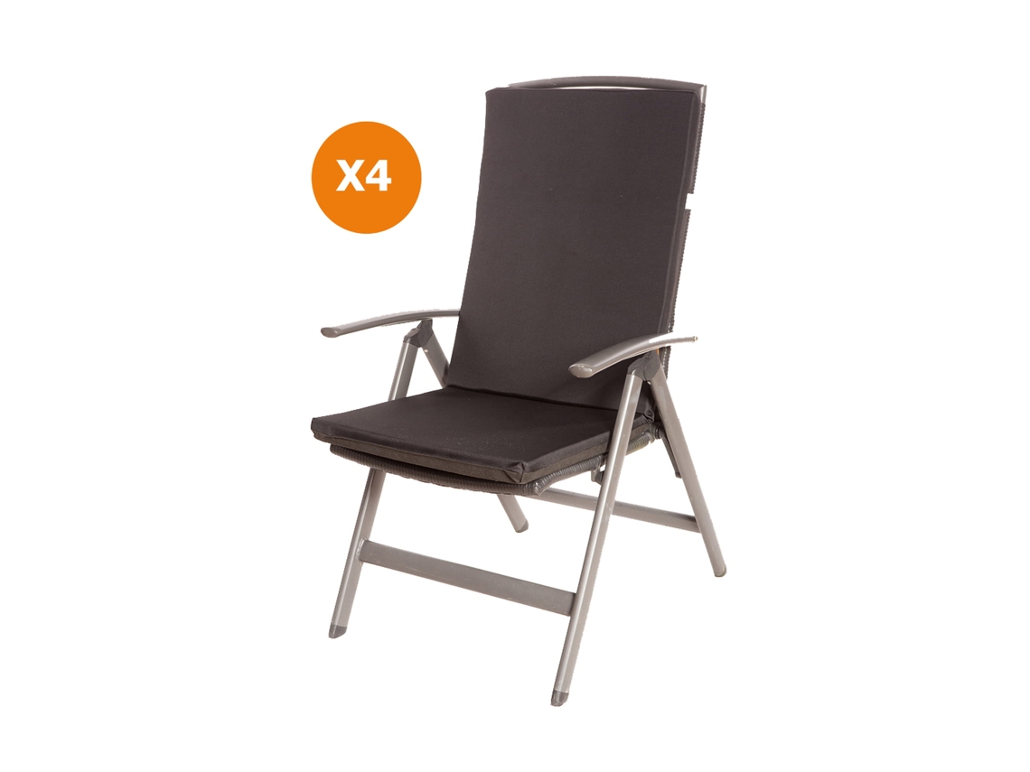 Cojín para silla 4 ud Cojín 110x47x4cm negro cojín para silla de exterior Cojín de asiento con respaldo alto SETGARDEN
