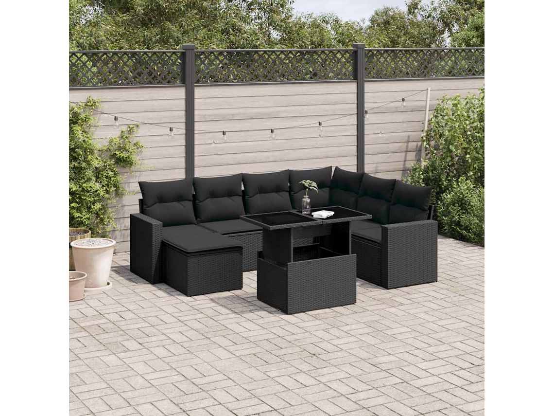 Conjunto de sofá de jardín de 8 piezas con cojines en mimbre sintético negro de DKD Home Decor