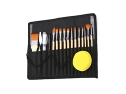 (18 Piezas/juego, Mango Negro) Pinceles De Nailon Bicolor Bamboo Pavilion Para Pintura Y Acuarela Con Bolsa De Tela
