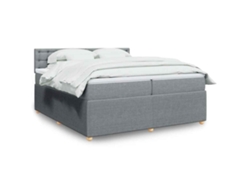 Cama Box Spring Con Colchón Tela Gris Claro 200x200 Cm