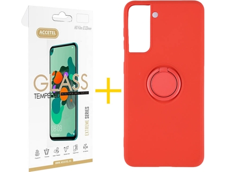 Carcasa + Protector de Pantalla para Samsung Galaxy S22 Plus 5G ACCETEL Rojo