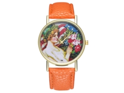 Reloj De Pulsera Unisex De Moda Con Correa De Piel Sintética Con Estampado De Dibujos Animados Naranja.