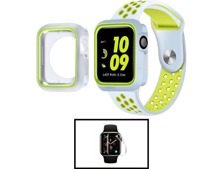 Kit Funda Military DoubleColor, Correa SportyStyle y Protector de Hydrogel Apple Watch Series 7 - 45mm PHONECARE Gris y Verde)