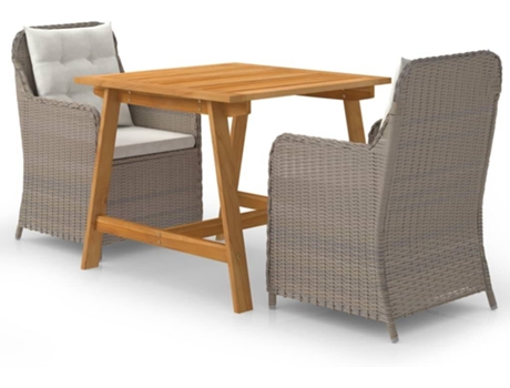 Conjunto 3 de comedor para jardín de VIDAXL marrón