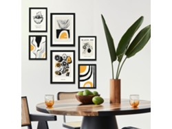 NACNIC Set De 6 Posters En Tinta Negra Frutas Láminas Artísticas Y Abstractas Para El Diseño Y Decoración De Interiores Tamaños A3 & A4, Marcos Negros