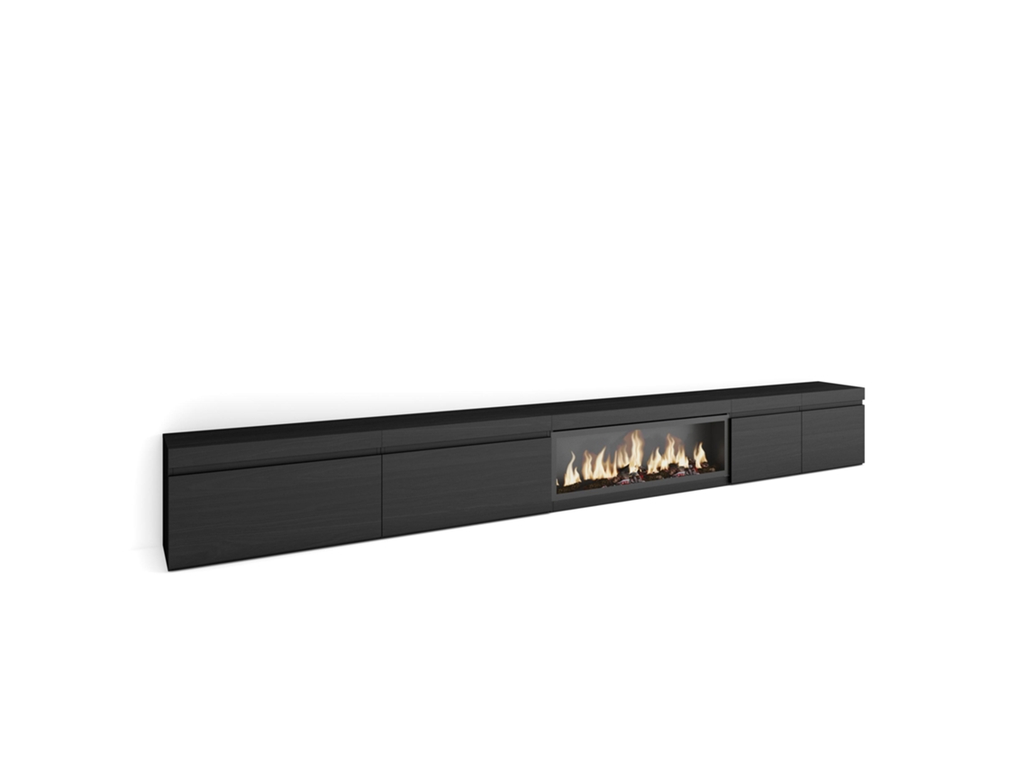 Mueble TV, Televisión, 368x35x45, Chimenea eléctrica XXL, Negro SKRAUT HOME