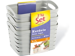Kit 7h CASA 3 Cestas Medianas Rectangulares Gris 1,5 Litros