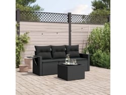 Conjunto de sofás de jardín de 4 piezas DKD Home Decor con cojines de mimbre negros
