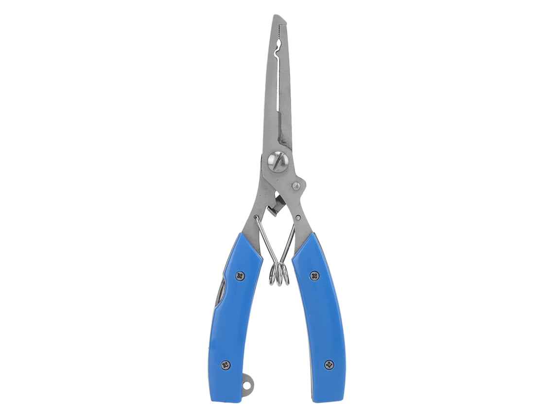 Alicate De Pesca Multifuncional Inox Com 2 Lâminas Cortador De Linha E Removedor De Anzol Azul
