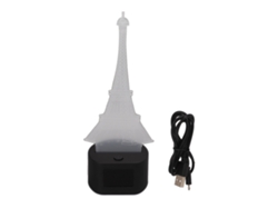 Lámpara 3d Torre Eiffel Luces Led Acrílico Regulable Con Reloj Calendario Digital Y 9 Tonos De Alarma