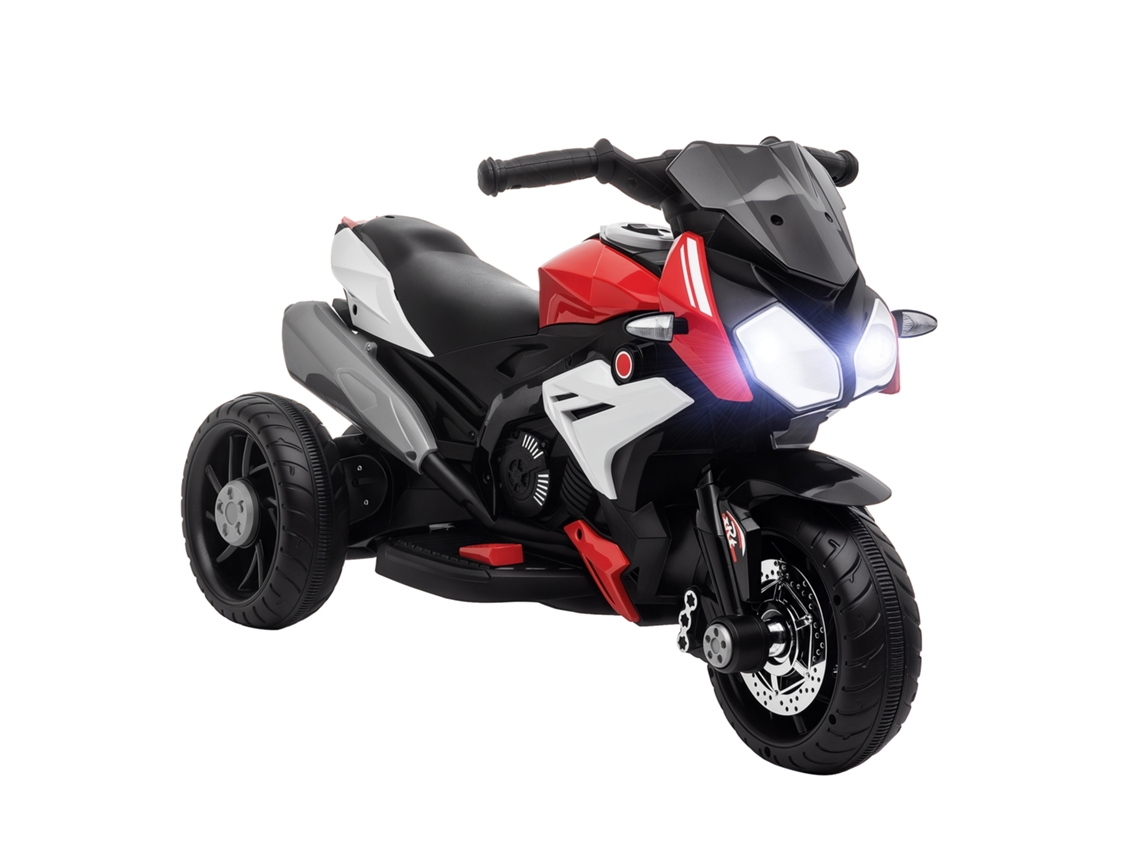 Motocicleta Eléctrica Infantil, 3 Ruedas, 6v, Música, Claxon, Faros, Rojo, Negro.