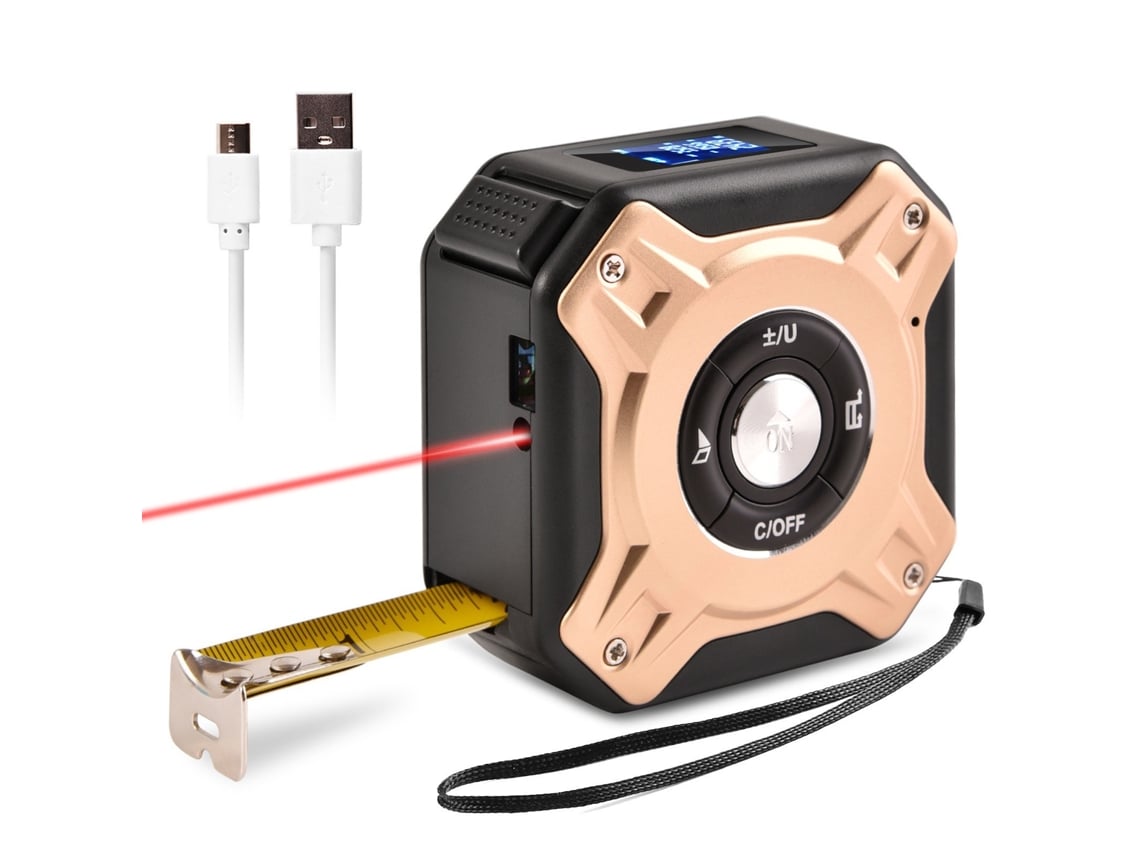 Cinta métrica láser 3 en 1, medidor de distancia recargable Digital  Rangerfinder de 16 pies, cinta métrica de 131 pies oro negro