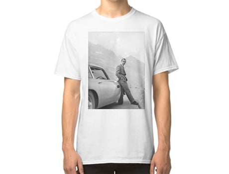 Camiseta Vintage ROCKINSTONE Sean Connery And Sports Car Art Algodón para Hombre (S - Negro)