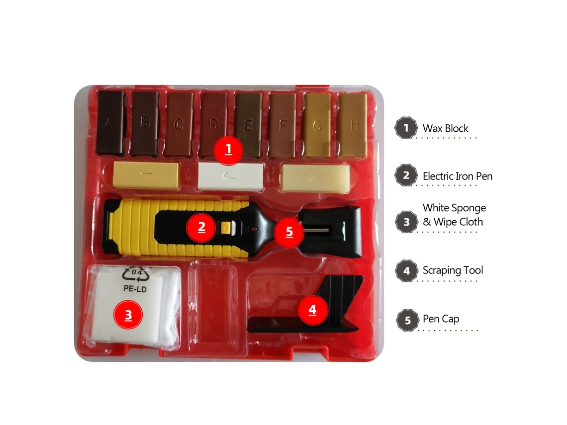 Kit de reparación Primerox para suelos laminados y muebles, con cera para prevenir arañazos y daños.
