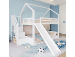 Litera con escalera y tobogán, cama para el hogar (sin colchón), cama para niños pequeños con nivel, adecuada para niños y adolescentes