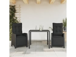 Juego de comedor de jardín de 3 piezas con cojines de mimbre negros de DKD Home Decor