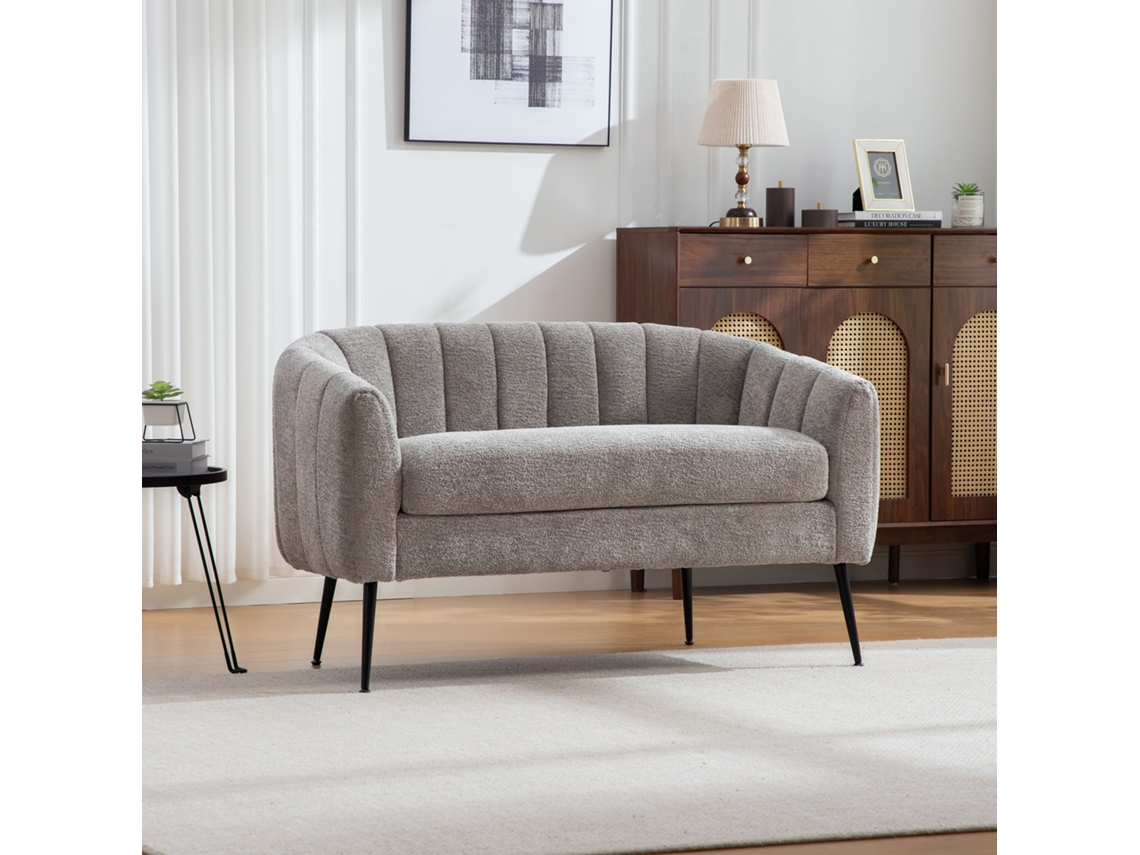 Mini Chaise Longue 2 Plazas Chenilla Patas Metálicas Gris