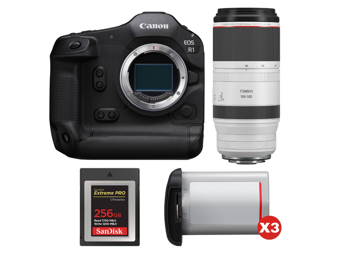 Canon Eos R1 + Rf 100-500mm F/4.5-7.1 L Is Usm + 1 Sandisk 256gb Extreme Pro Cfexpress Type B + 3 Canon Lp-e19 + Ebook Pricedirect