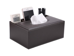2026-caja De Pañuelos Rectangular De Cuero Linjou Con Organizador Para Control Remoto Y Oficina Hogar Marrón