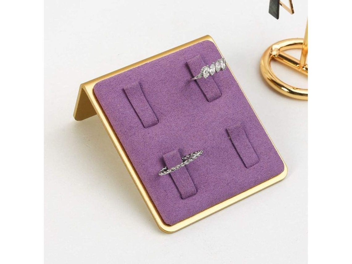 Porta Anillos De Fieltro Morado Pequeño, Base De Metal, 4 Clip, Display Joyería