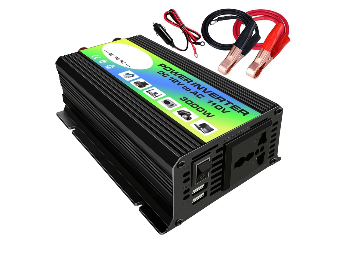 Inversor De Onda Sinusoidal Modificada De 3000 W, Convertidor De 12 V Cc A 110 V/220 V Ca Con Puertos Usb De 2,1 A Para Coche.