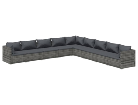 Conjunto 9 de muebles de jardín VIDAXL y cojines ratán sintético gris