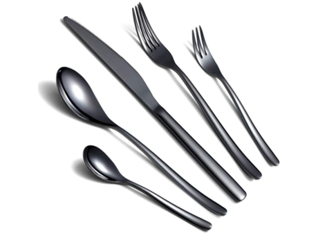 Juego de cubiertos negros de 5 piezas, juego de cubiertos de acero inoxidable negro, revestimiento de titanio negro, juego de utensilios de servici...