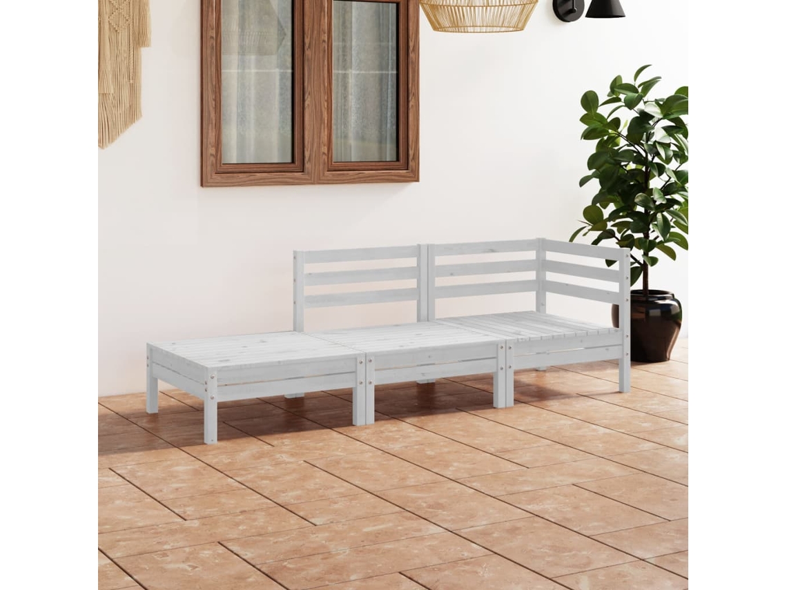 Conjunto de salón de jardín de 3 piezas de pino macizo blanco Dkd Home Decor