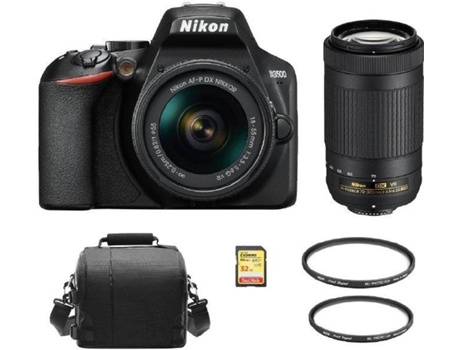 Kit Cámara Réflex NIKON D3500 AF-P 18-55mm F3.5-5.6G VR + AF-P DX 70-300MM F4.5-6.3G ED VR DX + Tarjeta SD de 32GB + Funda de cámara + HOYA 55mm PR...