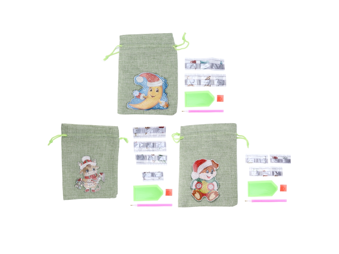 3 Bolsas De Lino Con Bonitos Estampados Y Diseño Ligero Y Sellado, Ideales Para Regalos Festivos.