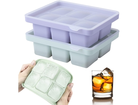 2 moldes para cubitos de hielo, bandeja grande para cubitos de hielo con tapa apilable y apto para lavavajillas, silicona para whisky, cócteles y b...