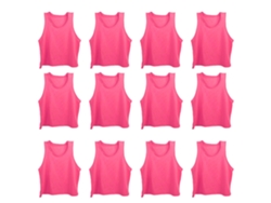 Chaleco De Entrenamiento De Fútbol Para Niños De 12 Piezas, Malla Transpirable, Talla Única, Rojo Y Rosa.