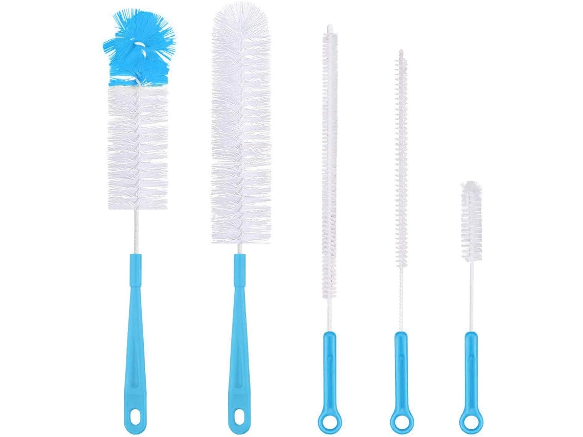 Juego de 5 cepillos de limpieza multifuncionales azules con mangos largos para botellas ZYBLSSBB