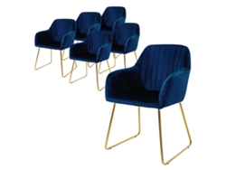 6X Cadeira de Jantar / Espreguiçadeira Assento Ergonómico Pernas de Metal de Veludo Azul Conjunto ML-DESIGN