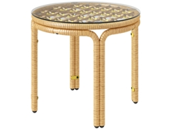 Mesa auxiliar redonda de ratán sintético con tablero de cristal, mesita de noche, mesa de jardín, muebles de jardín, tienda BAGOLY