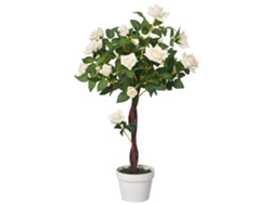 Rosa artificial con 21 flores en un jarrón de cemento blanco/verde con protección UV.