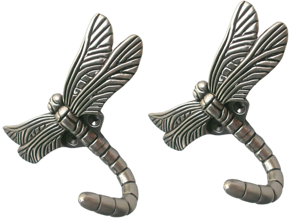 Juego de 2 ganchos de pared dorados con forma de libélula, estilo vintage, ideales para colgar.