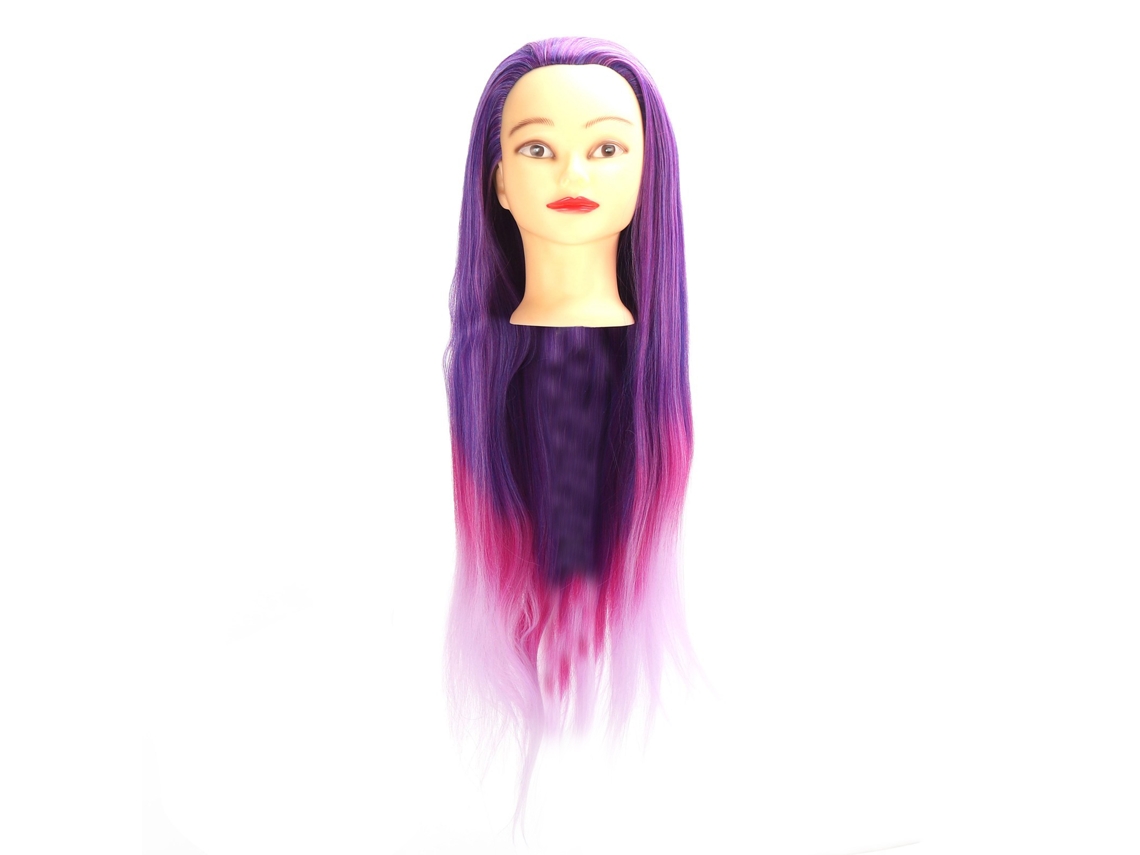 Cabeza De Maniquí Con Degradado Morado Y Rosa Para Practicar Peluquería