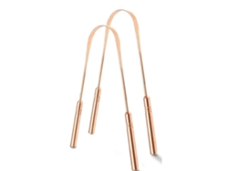 Dos Raspadores De Lengua De Acero Inoxidable Color Oro Rosa Para La Limpieza E Higiene Bucal Compactos, Recargables, Para Uso Diario E Higi