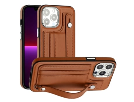 Funda Mobile Phone Cases Shockproof With Wrist para iPhone 13 Pro Max Piel Marrón