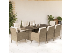 Juego de comedor de jardín de 9 piezas con cojines de mimbre beige de DKD Home Decor