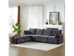 Sofá Modular 6 Plazas - Chenilla, Forma De U, Con Almacenamiento Y Chaise Longue - Gris