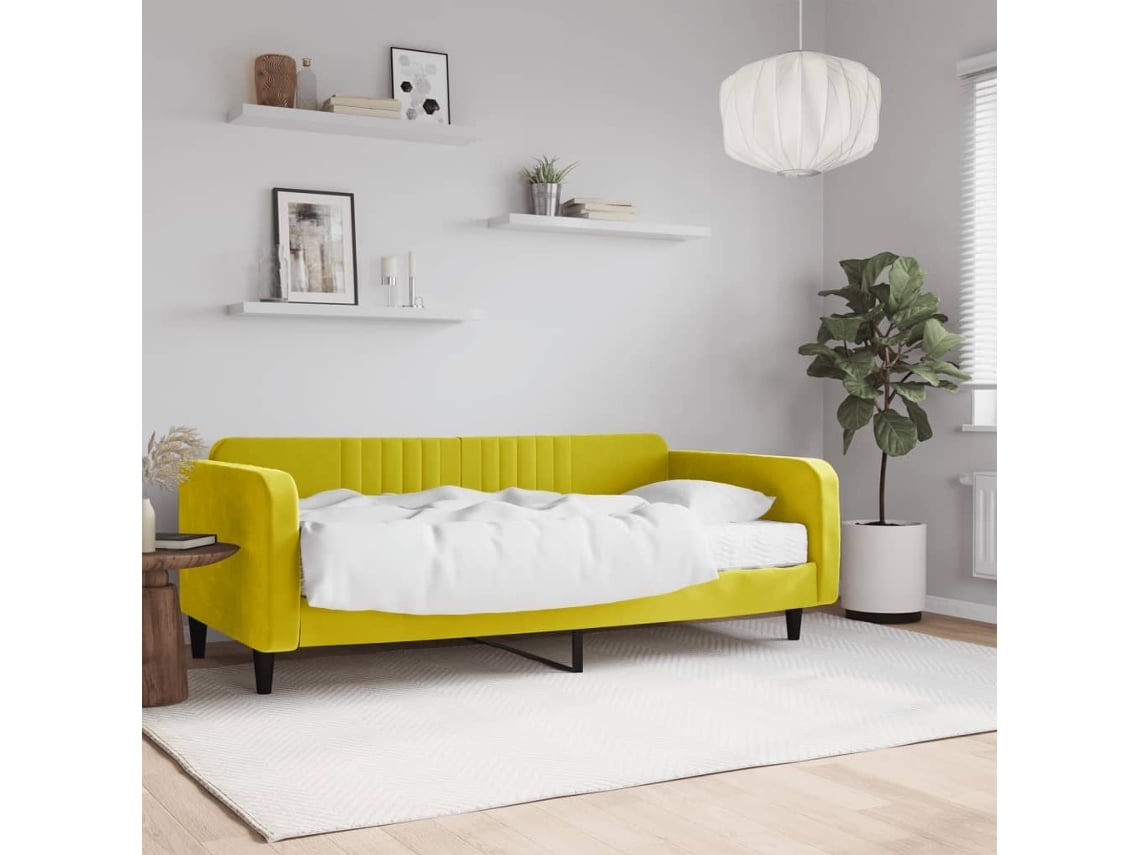 Sofá Cama Con Colchón Terciopelo Amarillo 100x200 Cm