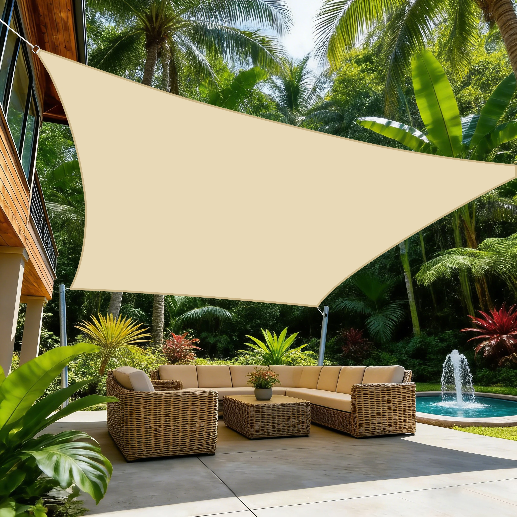 (beige, 400x400cm) Toldo Impermeable, Transpirable De Alta Densidad, Con Protección Uv Del 95%, Apto Para Patios Y Jardines.