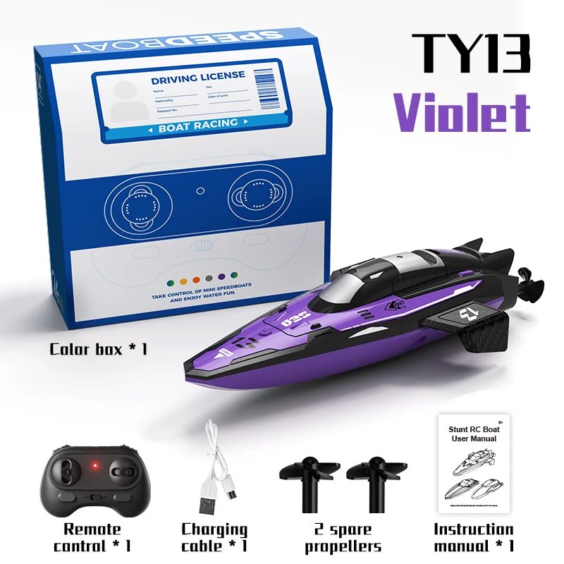 Minibarco teledirigido para niños, con dos motores, radio y resistente al agua. MDUG (morado)