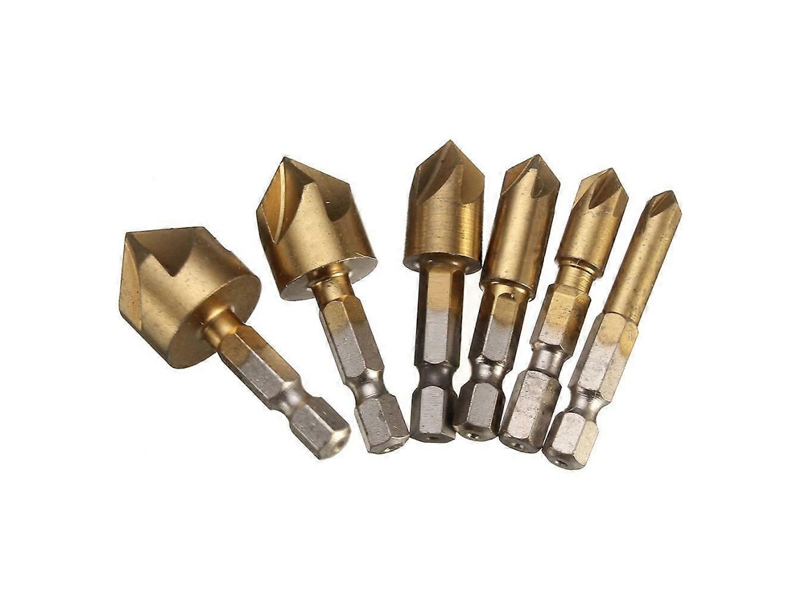6 Brocas De Escuadra Hss 90° 5 Cuchillas Recubiertas De Titanio Mango Hexagonal Para Madera 6-19mm