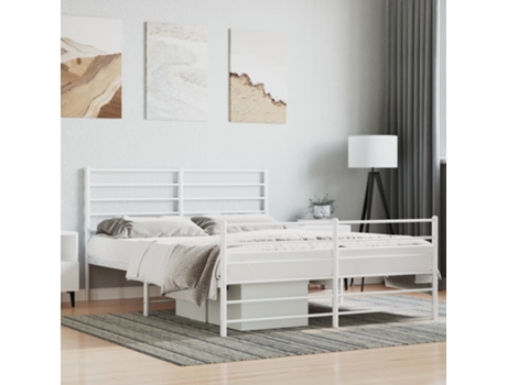 MAISON EXCLUSIVE Estructura de cama con cabecero y pies de cama 135X190 cm metal blanco