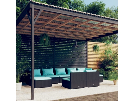 Conjunto 9 de muebles de jardín VIDAXL y cojines ratán sintético negro