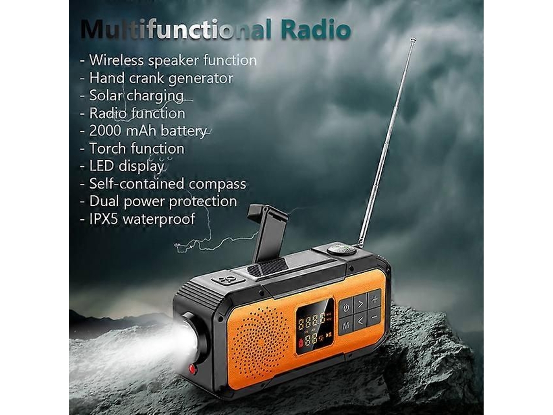 Rádio Portátil Luxora Am/fm/noaa Com Energia Solar, Bluetooth 5.0, Receptor De Rádio De Emergência, Dínamo De Manivela, Lanterna Led E Função Sos.